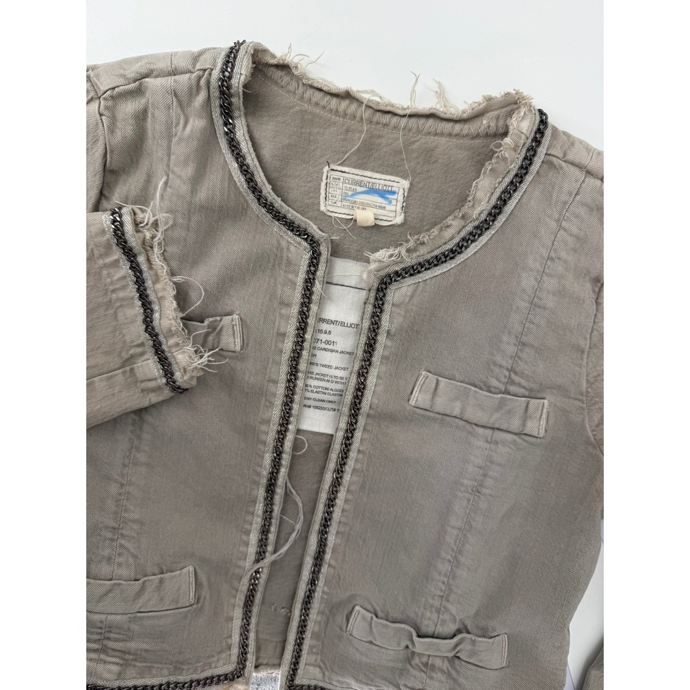 Current Elliott The Cardigan Jacket Ash Grey Chain Trim Distressed Size 1 USA